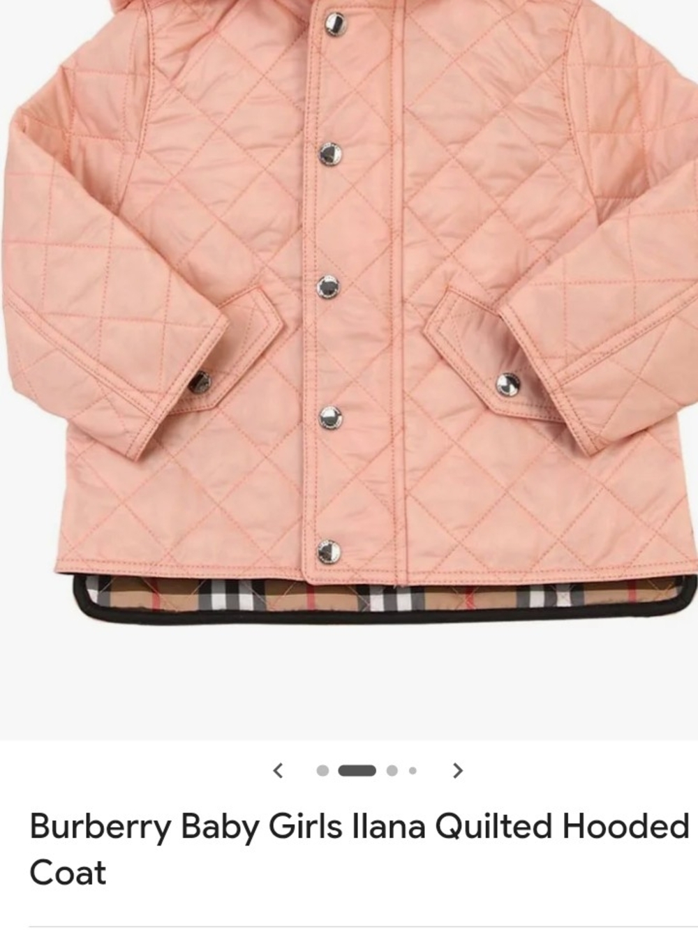 Burberry Baby Girls Quilted Hooded Coat - Peach Pink